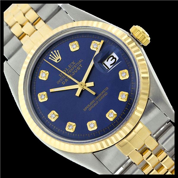 Rolex Men's Two Tone 14K Gold/SS, QuickSet, Diamond Dial with Fluted Bezel