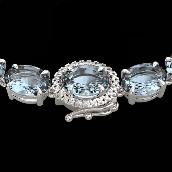 36.25 ctw Aquamarine & Diamond Eternity Micro Necklace 14k White Gold - REF-345Y5X
