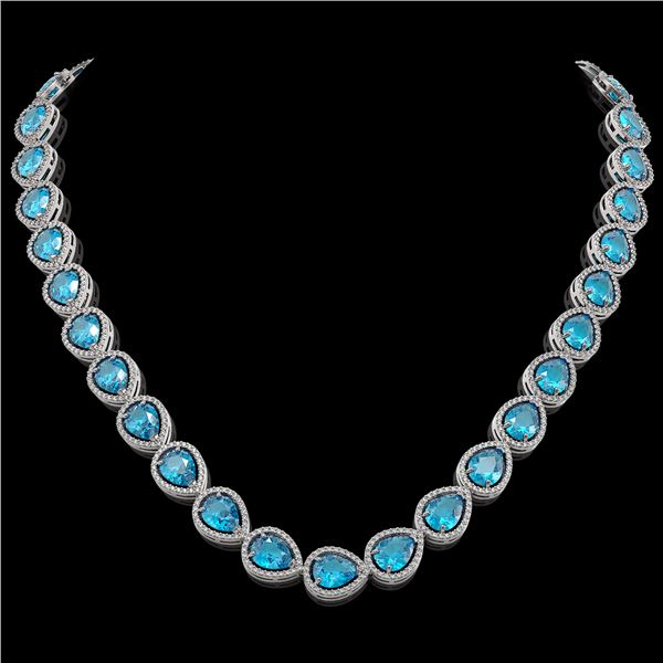 43.2 ctw Swiss Topaz & Diamond Micro Pave Halo Necklace 10k White Gold - REF-609F8M