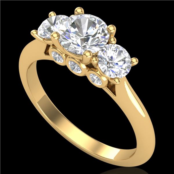 1.5 ctw VS/SI Diamond Solitaire Art Deco 3 Stone Ring 18k Yellow Gold - REF-236A4N