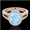 Image 1 : 3 ctw Aquamarine & Micro VS/SI Diamond Halo Ring 14k Rose Gold - REF-77Y8X
