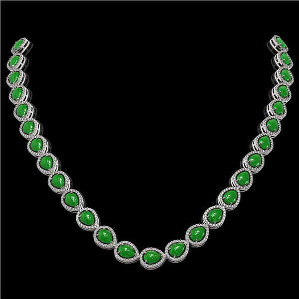 29.73 ctw Jade & Diamond Micro Pave Halo Necklace 10k White Gold - REF-588N5F