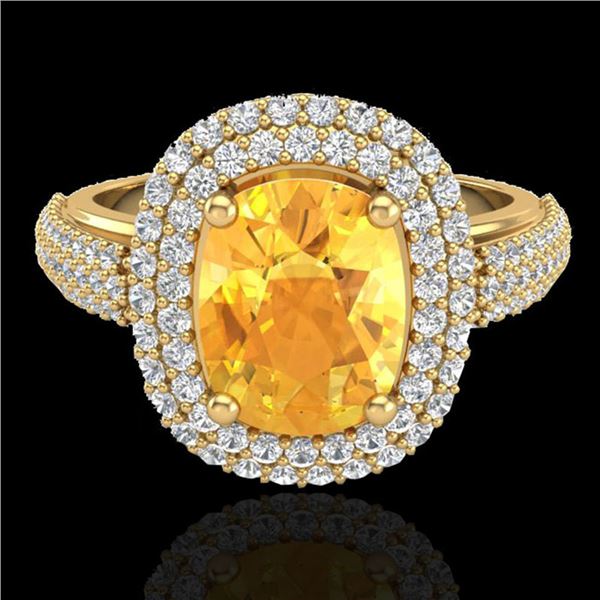 3.50 ctw Citrine & Micro Pave VS/SI Diamond Ring 14k Yellow Gold - REF-98F2M