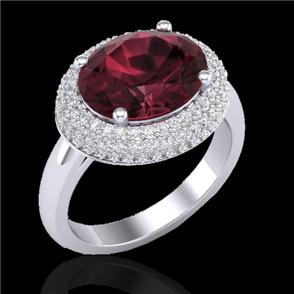 4.50 ctw Garnet & Micro Pave VS/SI Diamond Ring 18k White Gold - REF-98R4K