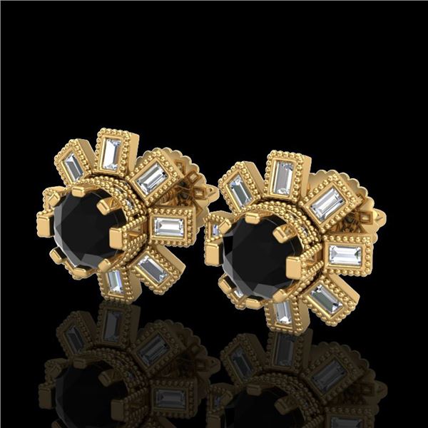 1.77 ctw Fancy Black Diamond Art Deco Stud Earrings 18k Yellow Gold - REF-118A2N