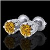 Image 1 : 3 ctw Intense Fancy Yellow Diamond Art Deco Earrings 18k White Gold - REF-349R3K