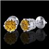 Image 2 : 3 ctw Intense Fancy Yellow Diamond Art Deco Earrings 18k White Gold - REF-349R3K