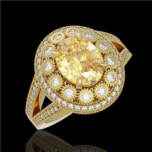 3.75 ctw Canary Citrine & Diamond Victorian Ring 14K Yellow Gold - REF-129Y3X