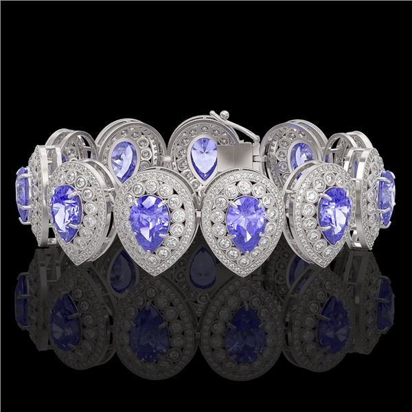 50.04 ctw Tanzanite & Diamond Victorian Bracelet 14K White Gold - REF-2636N4F