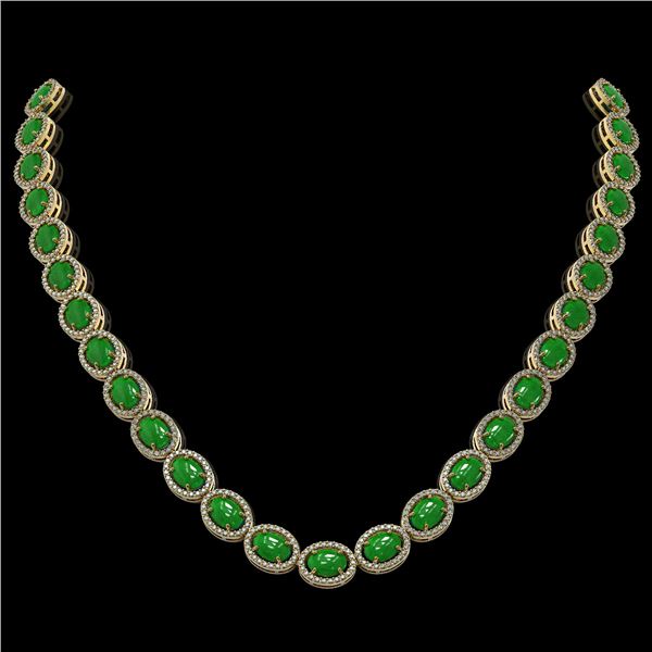 49.93 ctw Jade & Diamond Micro Pave Halo Necklace 10k Yellow Gold - REF-563F5M