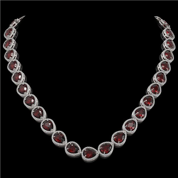 36.8 ctw Garnet & Diamond Micro Pave Halo Necklace 10k White Gold - REF-592F9M