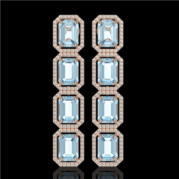 19.49 ctw Aquamarine & Diamond Micro Pave Halo Earrings 10k Rose Gold - REF-323R5K