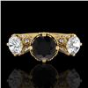 Image 2 : 3.06 ctw Fancy Black Diamond Art Deco 3 Stone Ring 18k Yellow Gold - REF-294K9Y