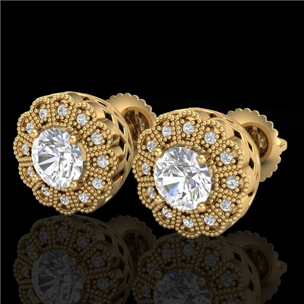 1.32 ctw VS/SI Diamond Solitaire Art Deco Stud Earrings 18k Yellow Gold - REF-245M5G