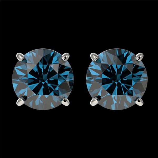 2 ctw Certified Intense Blue Diamond Stud Earrings 10k White Gold - REF-181A6N