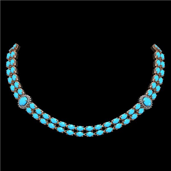 29.16 ctw Turquoise & Diamond Necklace 14K Rose Gold - REF-454F5M