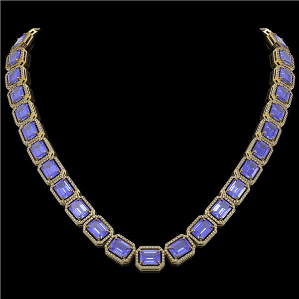 79.99 ctw Tanzanite & Diamond Micro Pave Halo Necklace 10k Yellow Gold - REF-1704H2R