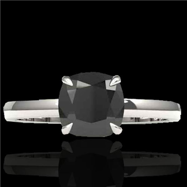 3 ctw Cushion Cut Black Diamond Solitaire Ring 18k White Gold - REF-107F3M