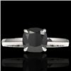 Image 1 : 3 ctw Cushion Cut Black Diamond Solitaire Ring 18k White Gold - REF-107F3M