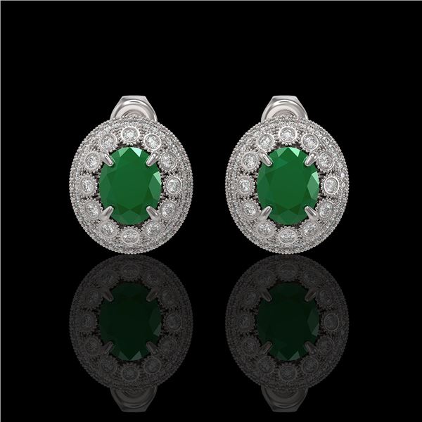 8.84 ctw Certified Emerald & Diamond Victorian Earrings 14K White Gold - REF-227W3H