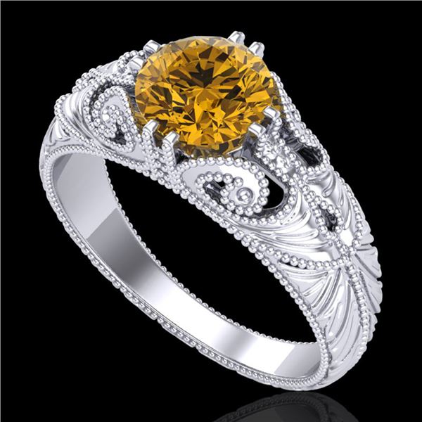 1 ctw Intense Fancy Yellow Diamond Art Deco Ring 18k White Gold - REF-263K6Y