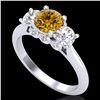 Image 1 : 1.5 ctw Intense Fancy Yellow Diamond Art Deco Ring 18k White Gold - REF-174W5H
