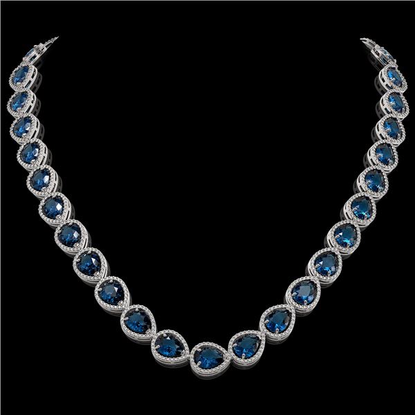 44.8 ctw London Topaz & Diamond Micro Pave Halo Necklace 10k White Gold - REF-625R3K