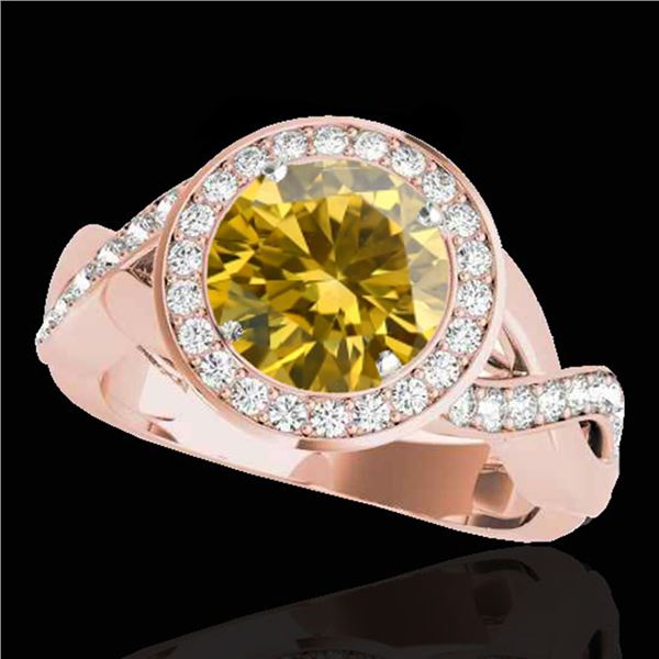 2 ctw Certified SI/I Fancy Intense Yellow Diamond Halo Ring 10k Rose Gold - REF-245Y5X