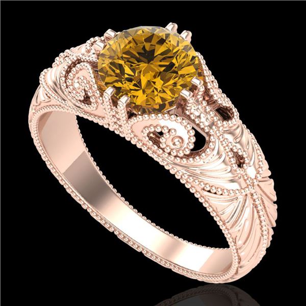 1 ctw Intense Fancy Yellow Diamond Art Deco Ring 18k Rose Gold - REF-263X6A