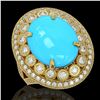 Image 1 : 9.07 ctw Turquoise & Diamond Victorian Ring 14K Yellow Gold - REF-245X5A