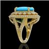 Image 3 : 9.07 ctw Turquoise & Diamond Victorian Ring 14K Yellow Gold - REF-245X5A