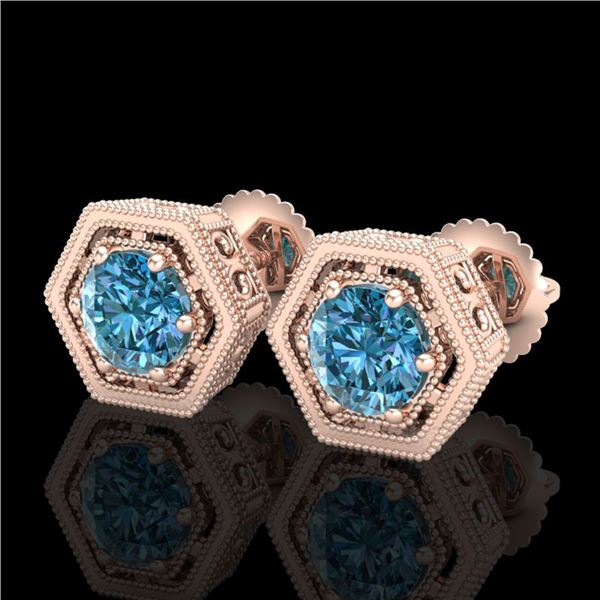 1.07 ctw Fancy Intense Blue Diamond Art Deco Earrings 18k Rose Gold - REF-131R8K