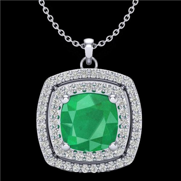 2.52 ctw Emerald & Micro Pave VS/SI Diamond Necklace 18k White Gold - REF-76H4R