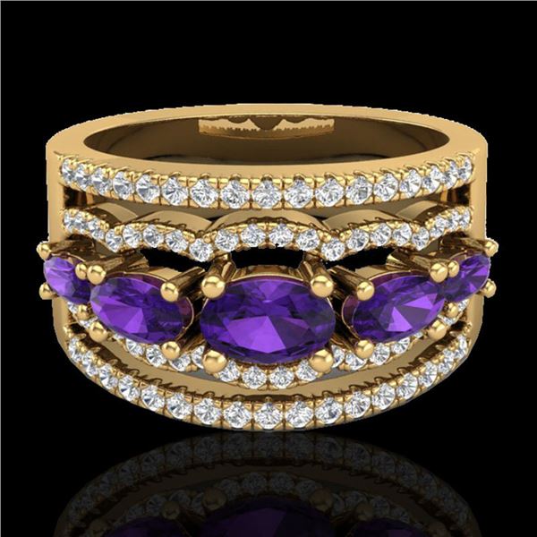 2.25 ctw Amethyst & Micro Pave VS/SI Diamond Designer Ring 10k Yellow Gold - REF-81A8N