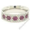 14k White Gold 0.85 ctw Pave Diamond Ruby 6.30mm Flower Cluster Band Ring