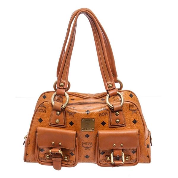 MCM Cognac Visetos Coated Canvas Tote Bag