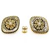 Antique Victorian 14K Gold Seed Pearl & Black Enamel Marquise Panel Earrings