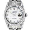Rolex Mens Stainless Steel Mother Of Pearl Diamond Lugs Datejust Wristwatch