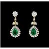 Image 1 : 6.05 ctw Pear Brilliant Emerald And Round Brilliant Cut Diamond Earrings - 18KT