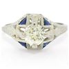 Antique Art Deco 20kt White Gold Diamond and Sapphire Engagement Ring