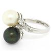 Image 5 : Solid Platinum Tahitian Black White Pearl Marquise Diamond Bypass Cocktail Ring
