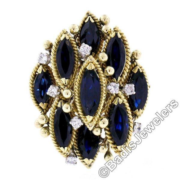 18kt Yellow Gold 7.37 ctw Marquise Sapphire & Diamond Tiered Cocktail Ring