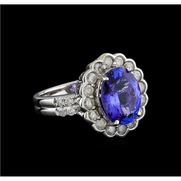 4.04 ctw Tanzanite and Diamond Ring - 14KT White Gold