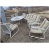 Image 1 : Patio Table w Umbrella & 5 Chairs , 1 Rocker & 1 Lounger