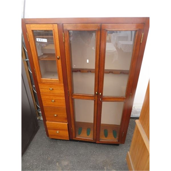 Wooden Gun Cabinet w Key 57  x 39  x 11 