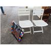 Image 1 : 2 Folding White Plastic Chairs w New BBQ Utensil Set