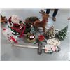 Image 1 : Ceramic Light Up Christmas Trees, Wreath Santa & Reindeer Sleigh, Tree Stand & Misc Christmas Decor