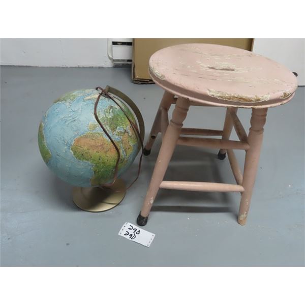 Antiques Wooden Stool & Light Up Globe