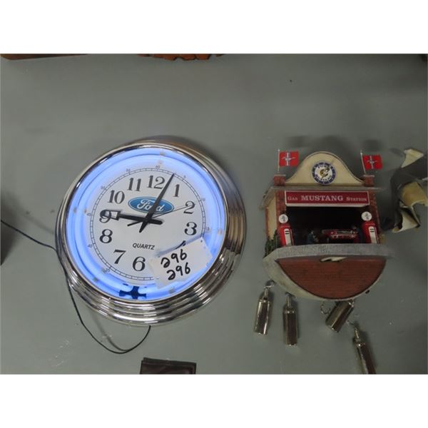 Modern Ford Neon Clock 14" Rd, Ford- Mustang Clock w Moving Mechanisms