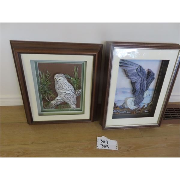 Paper Tulle Owl & Eagle Pictures in Beautiful Frames 17  x 15  & 18  x 14 